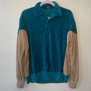 Vintage 70s 80s Velour Long Sleeve Pullover Sears Sportswear Collar Polo Retro